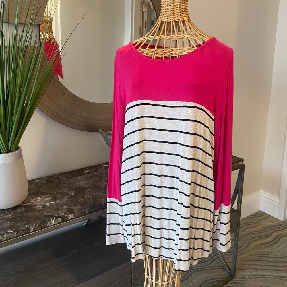 Pink-Black pin striped Blouse back buttons 2XL